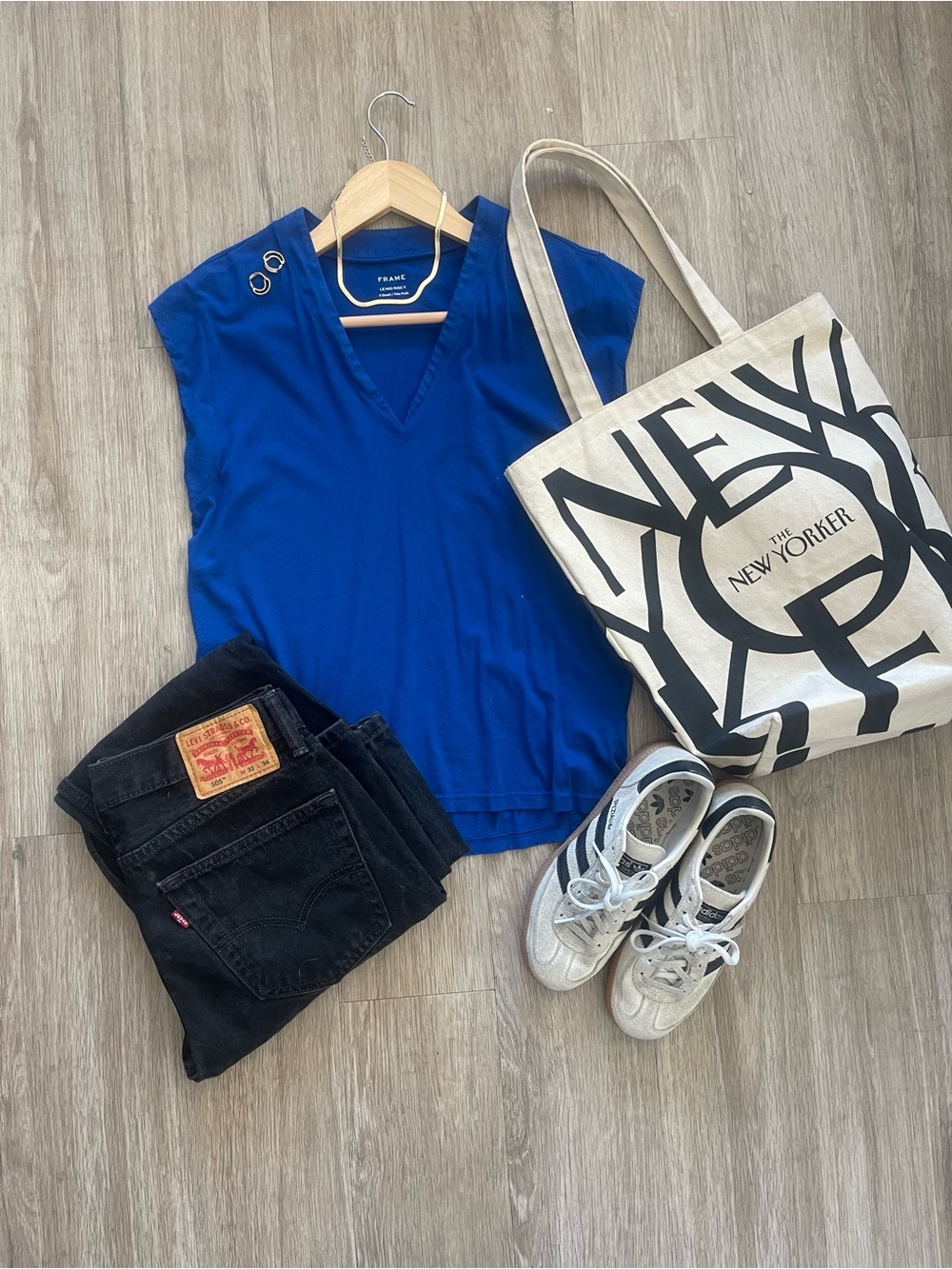 FRAME Bright Cobalt Organic Pima Cotton V-Neck Cap Sleeve Tee XS Blue Minimalist